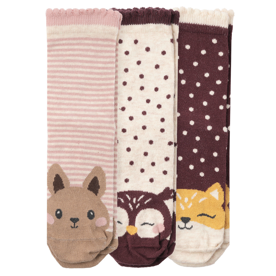 3 Paar Mädchen Socken mit Tier-Motiven