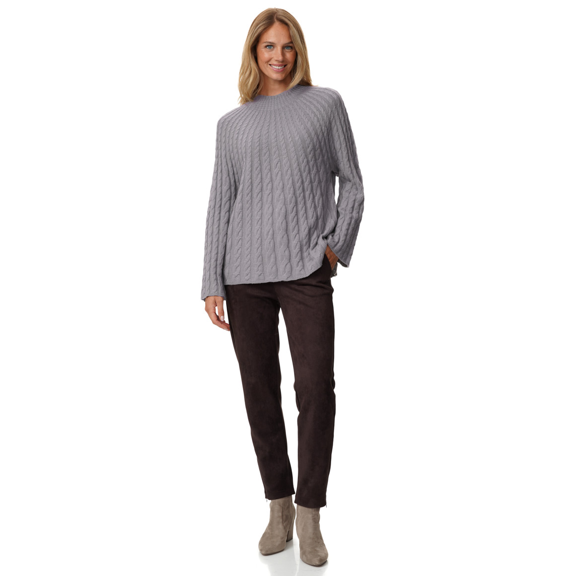 Damen Strickpullover mit Zopfmuster