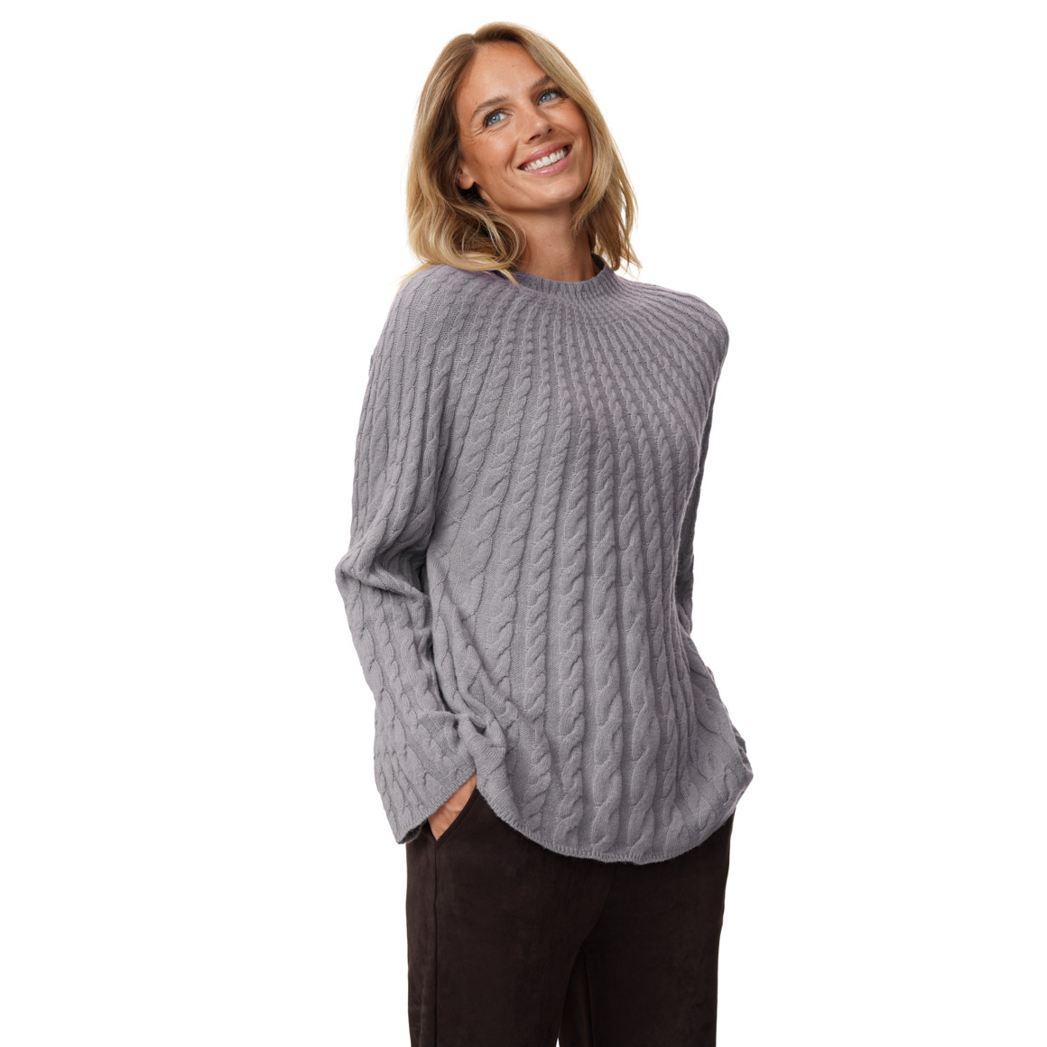 Damen Strickpullover mit Zopfmuster