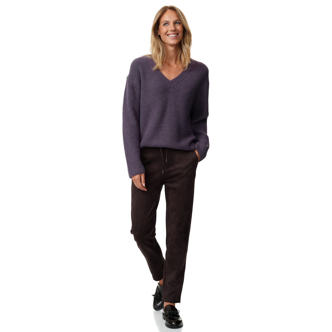 Damen Strickpullover mit V-Ausschnitt