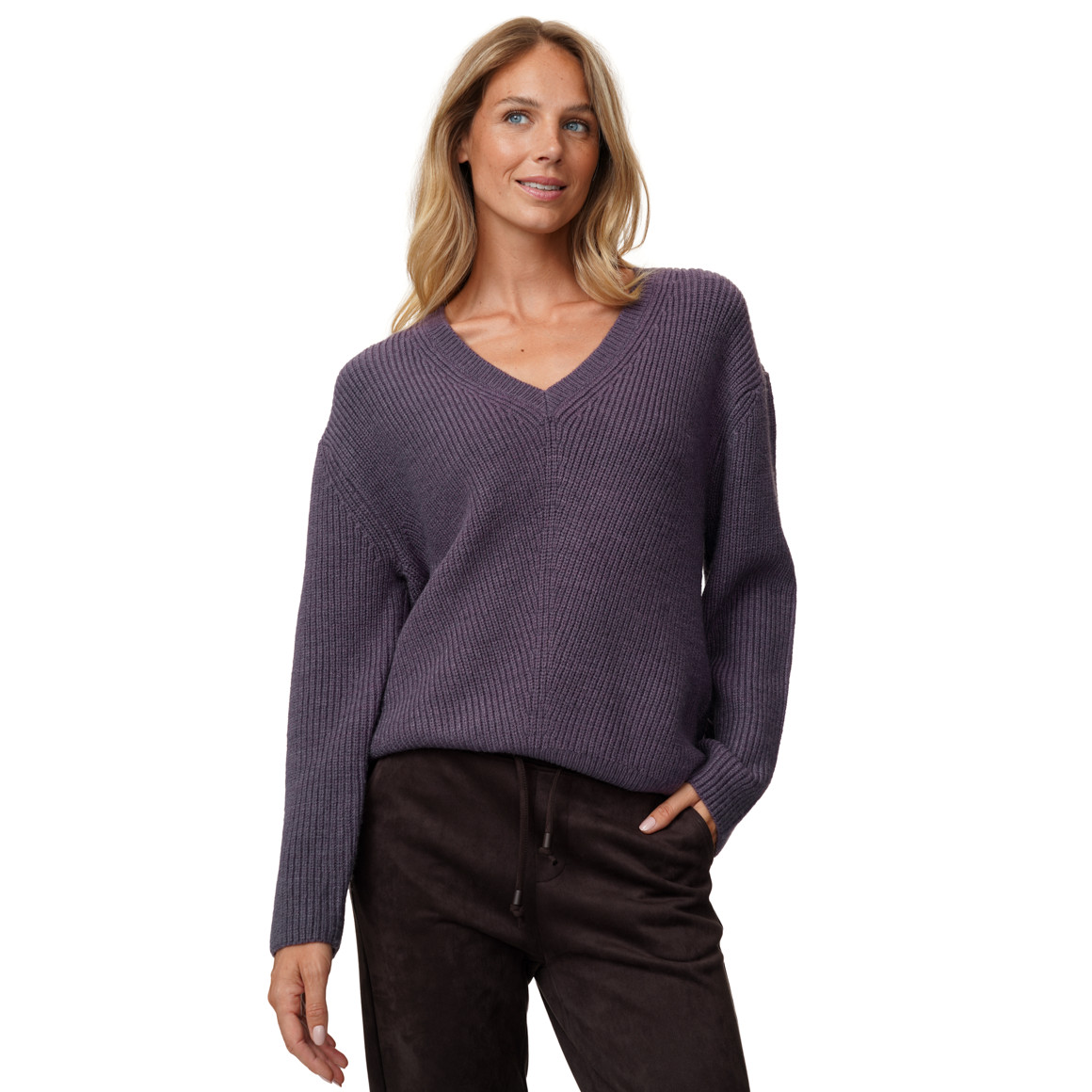 Damen Strickpullover mit V-Ausschnitt