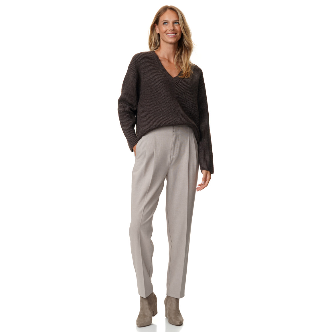 Damen Strickpullover mit V-Ausschnitt