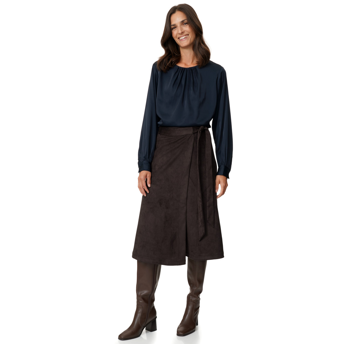Damen Wickelrock in Veloursleder-Optik