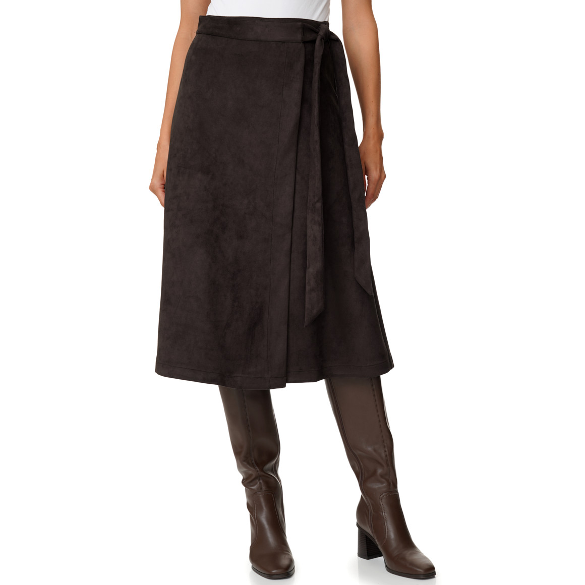 Damen Wickelrock in Veloursleder-Optik