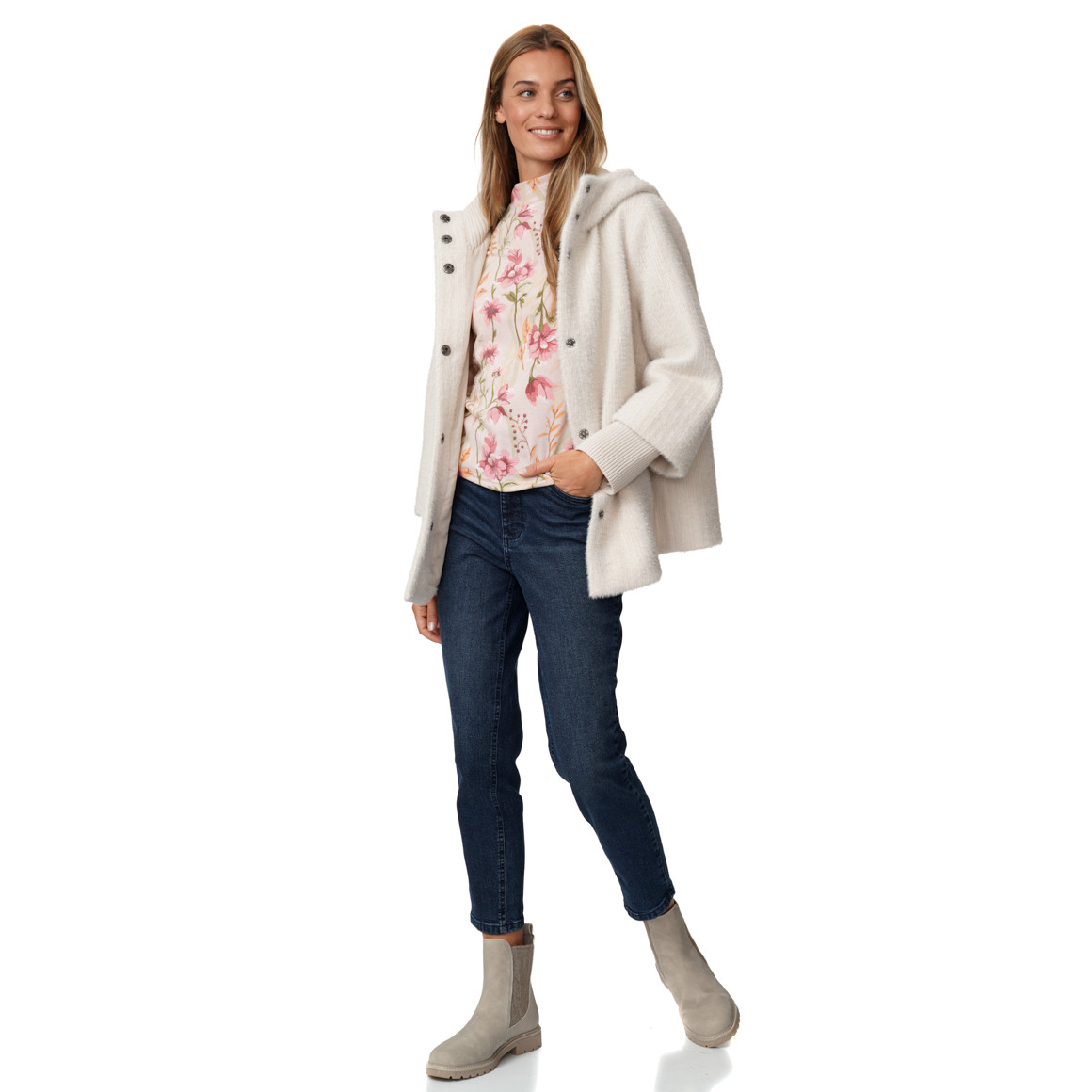 Damen Feinstrickshirt mit Blumen-Allover