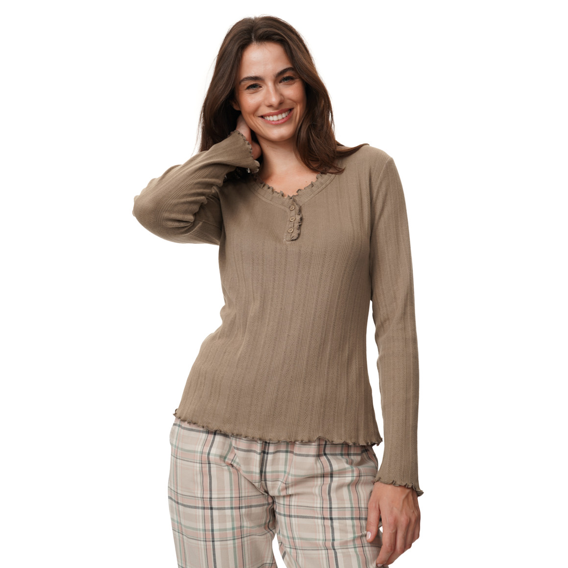 Damen Schlafshirt mit Ajour-Muster