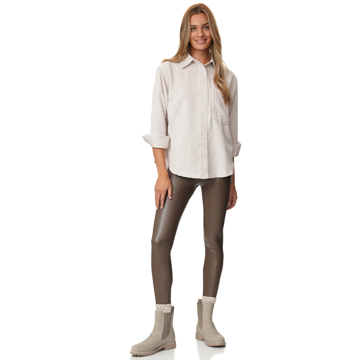 Damen Thermoleggings in Leder-Optik