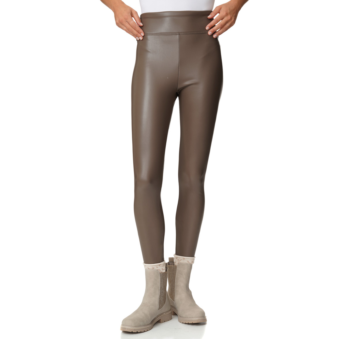 Damen Thermoleggings in Leder-Optik