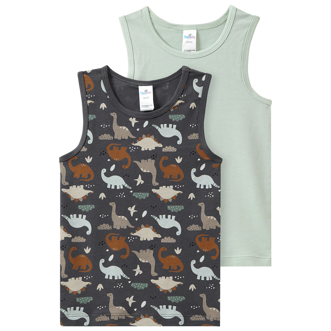 2 Jungen Unterhemden mit Dino-Motiven