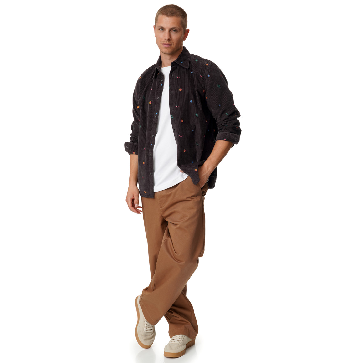 Herenoverhemd van corduroy met borduursels