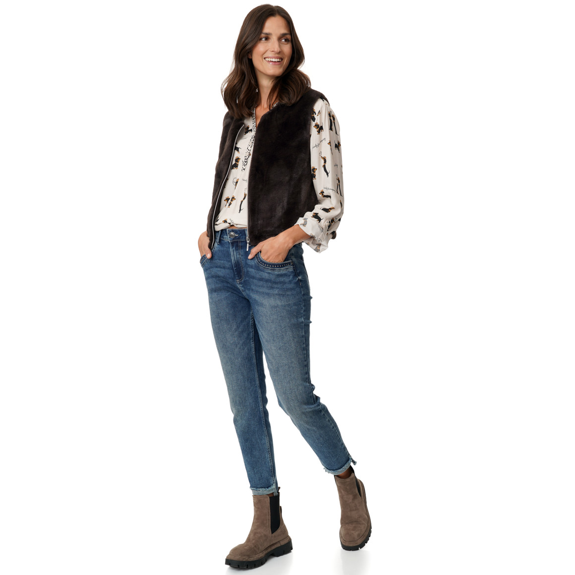 Damesvest met imitatiebont