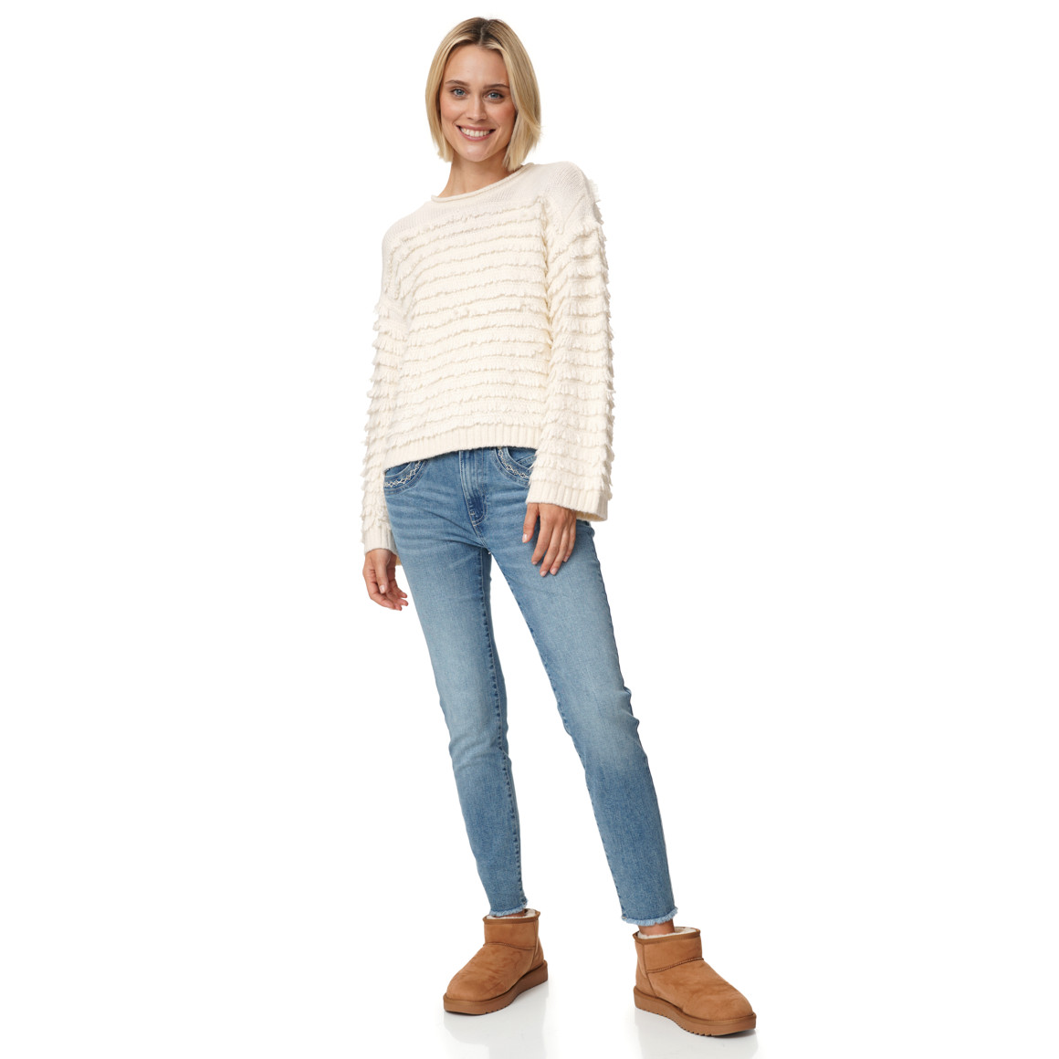 Damen Strickpullover mit Feder-Optik