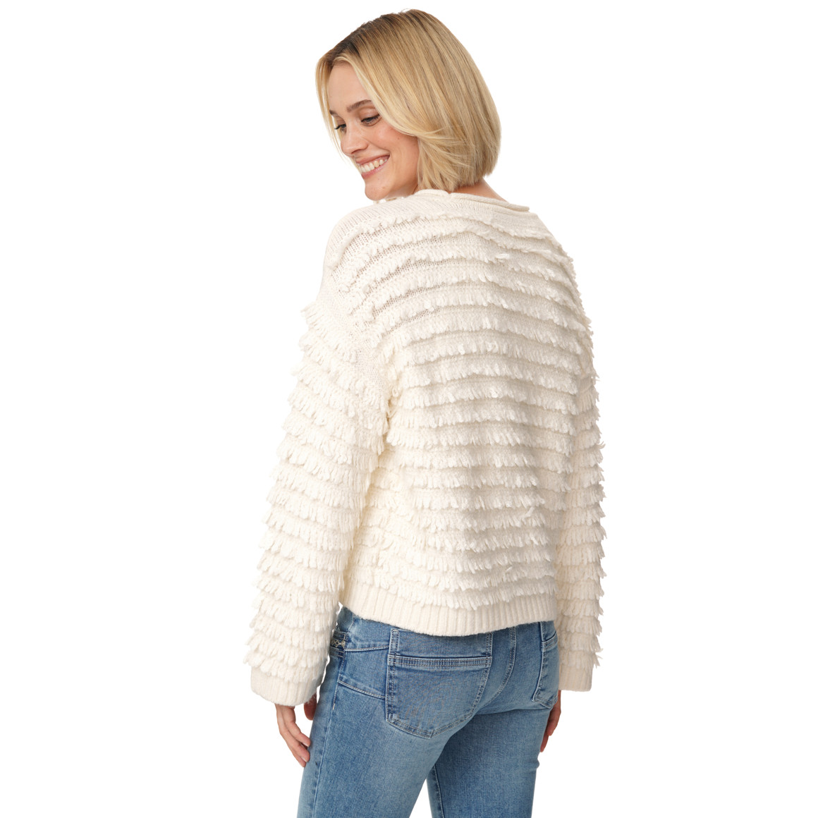 Damen Strickpullover mit Feder-Optik