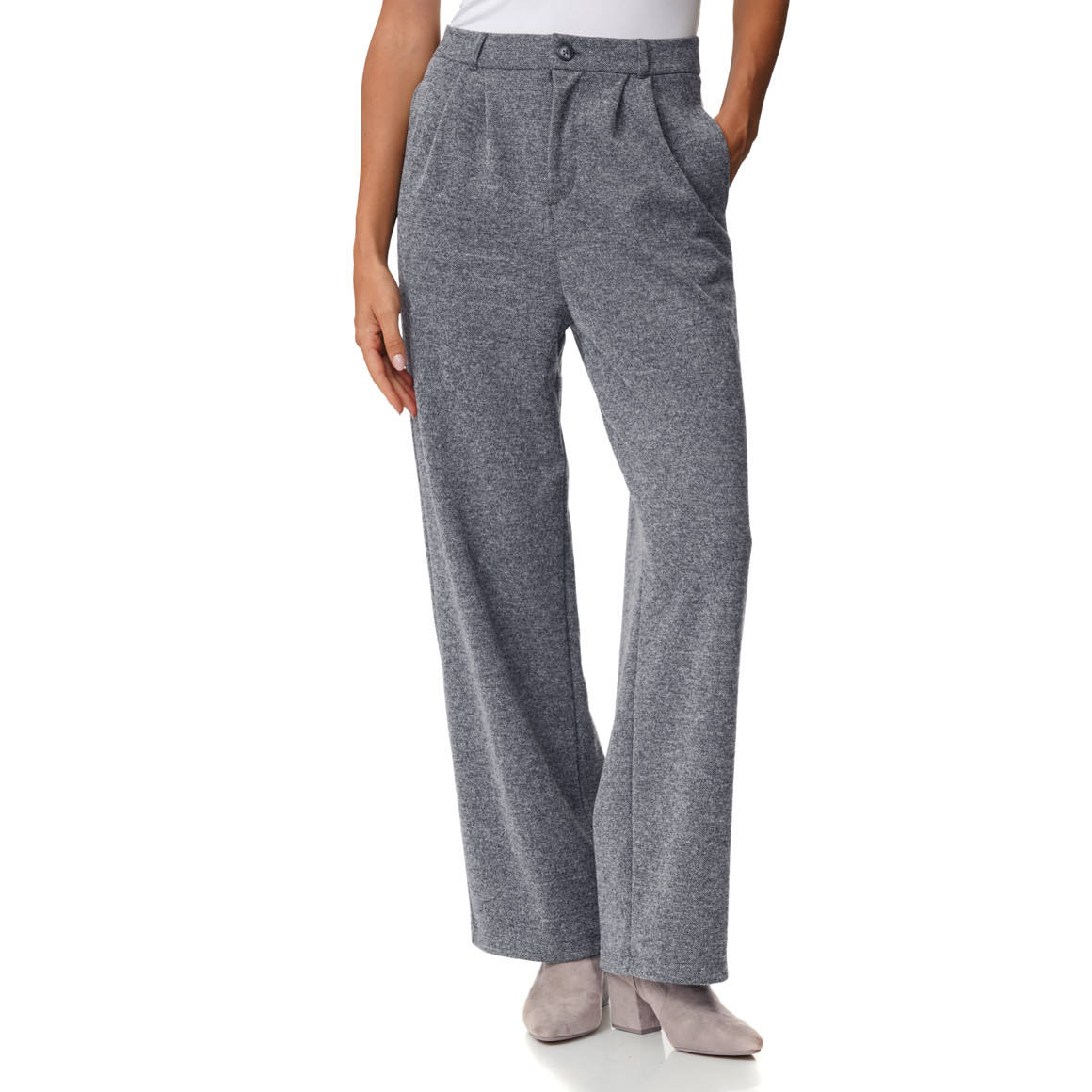 Damen Wide-Leg-Hose in Melange-Optik