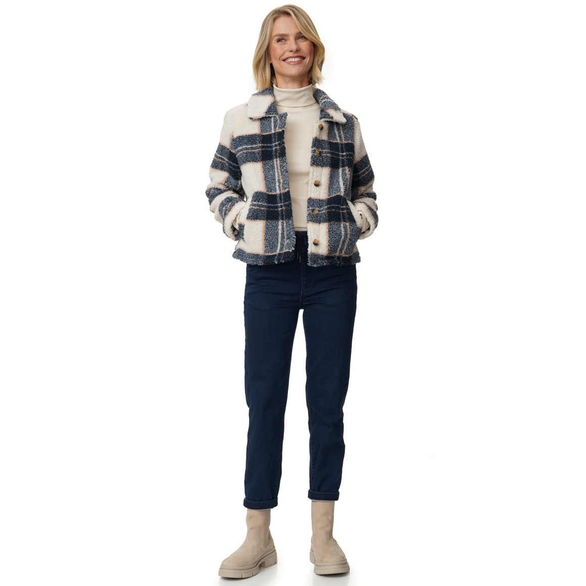 Damen Teddyjacke mit Karo-Muster