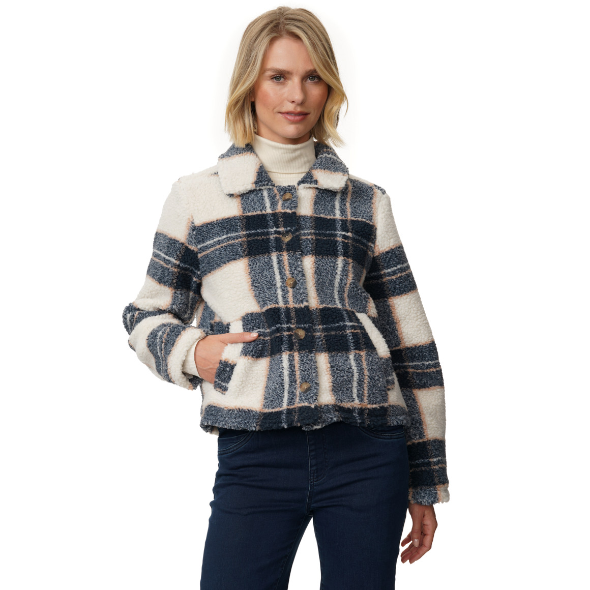 Damen Teddyjacke mit Karo-Muster