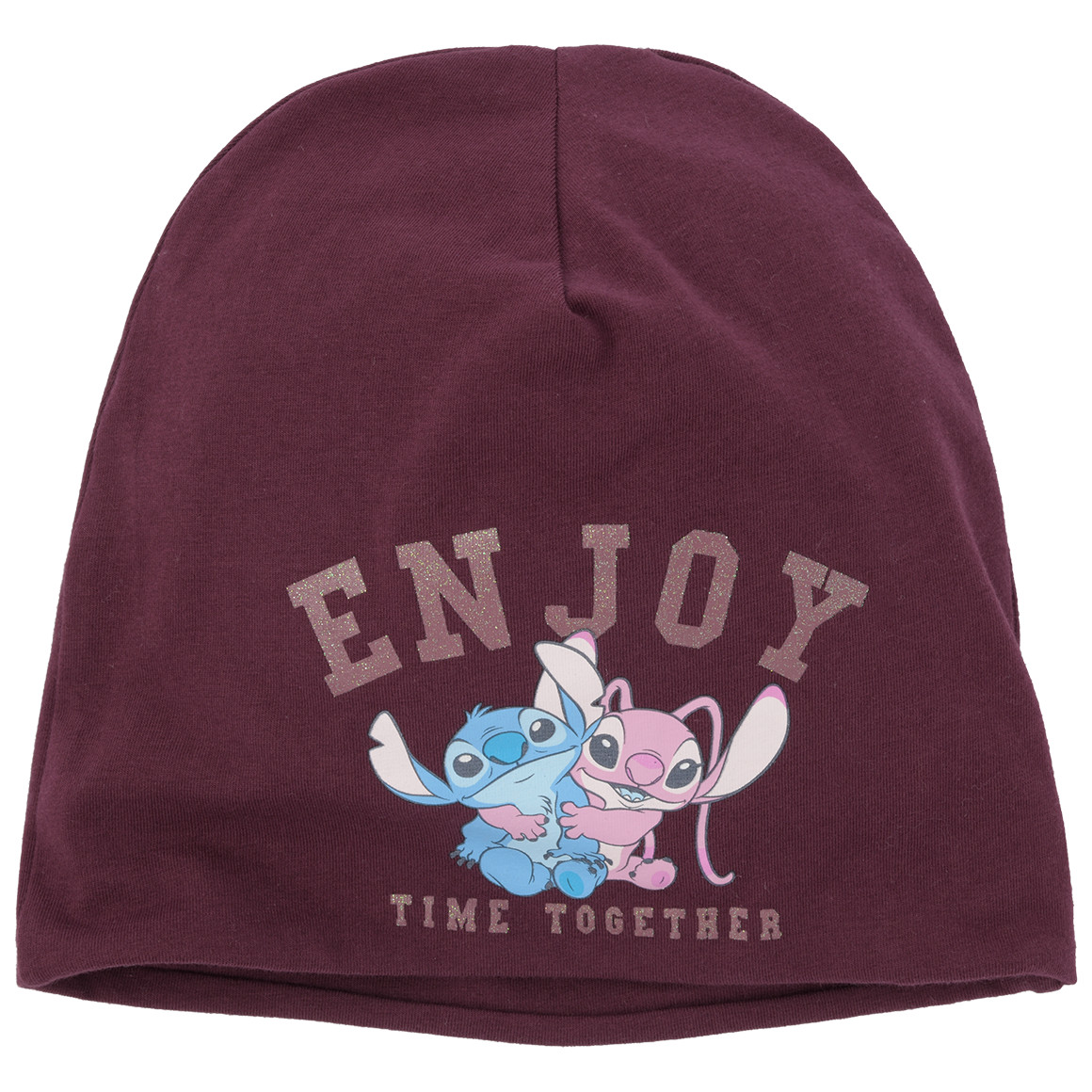 Stitch-beanie met glitterprint