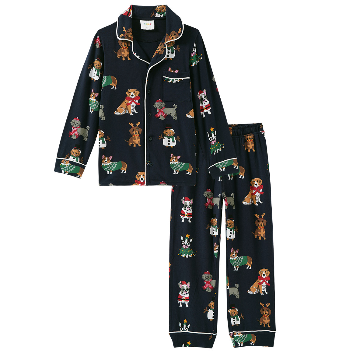 Kinder Weihnachtsschlafanzug mit Hunde-Prints