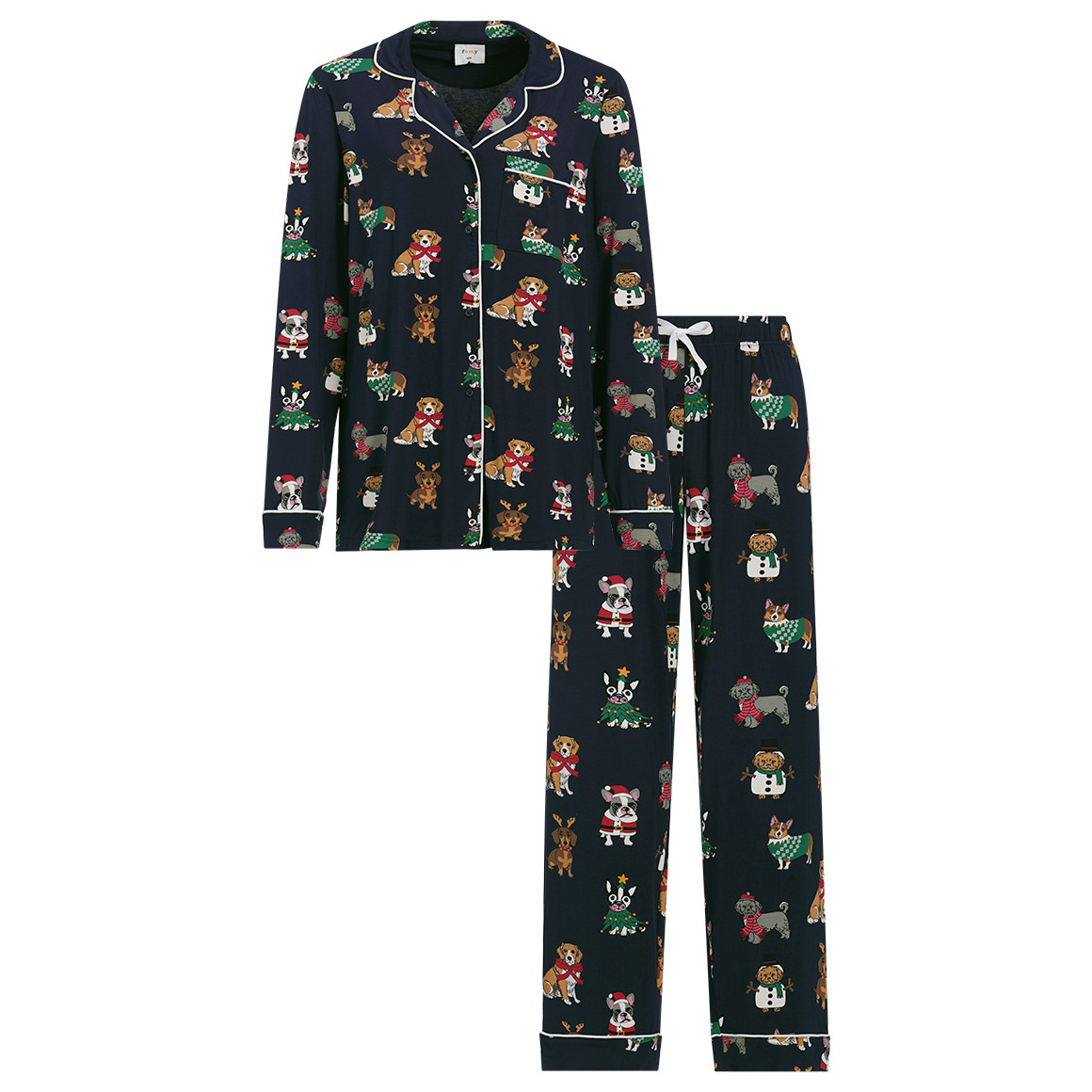Damen Weihnachtsschlafanzug mit Hunde-Prints