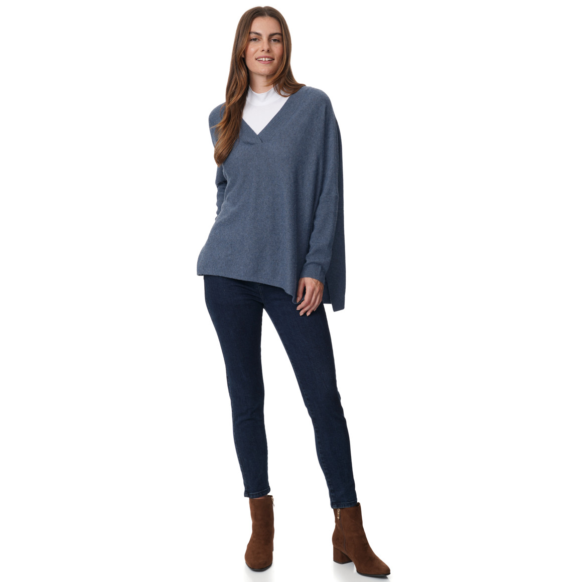 Damen Woll-Pullover mit V-Ausschnitt