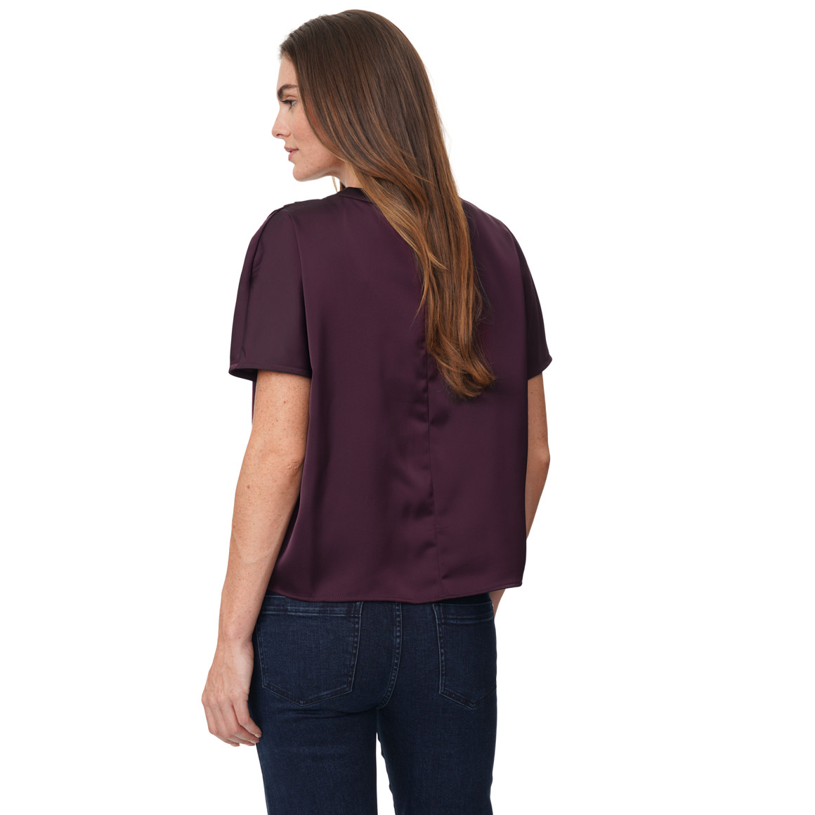 Satijnen damesblouse met plooidetail