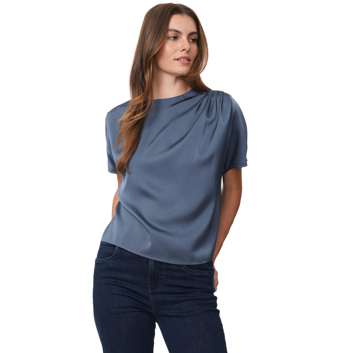 Satijnen damesblouse met plooidetail