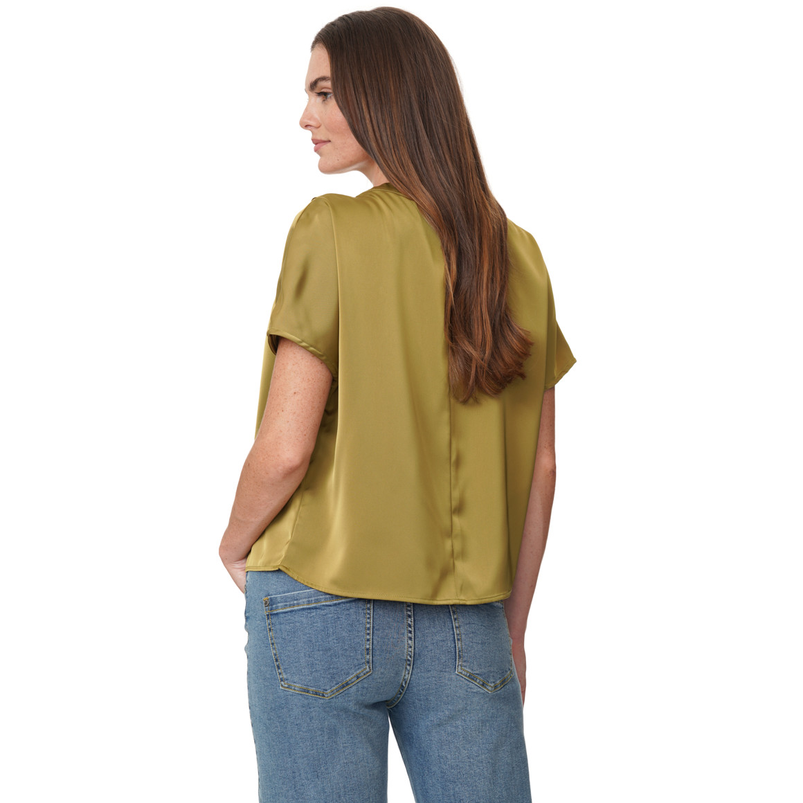 Satijnen damesblouse met plooidetail