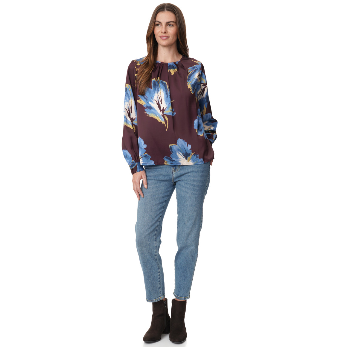 Damen Satinbluse mit Allover-Print