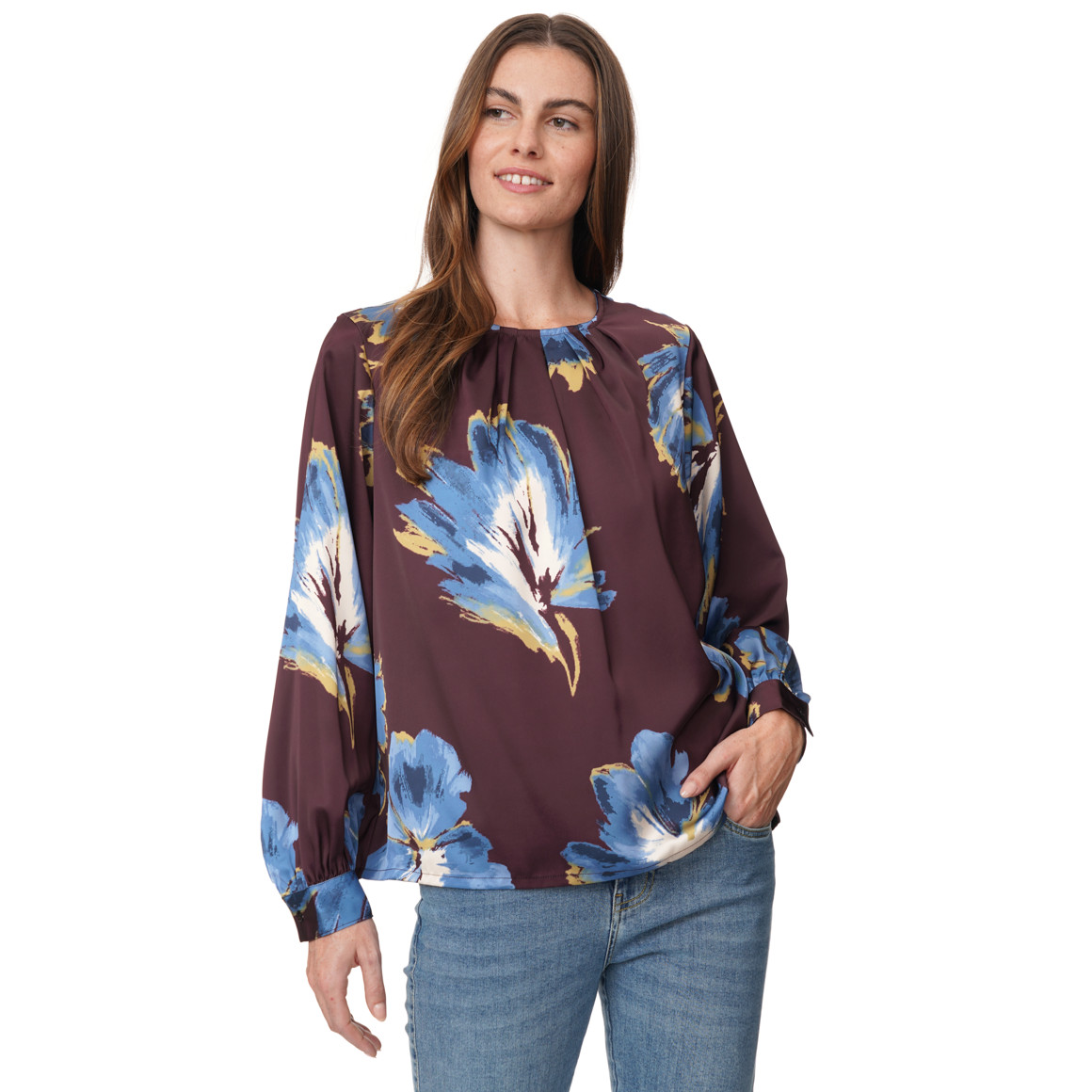 Damen Satinbluse mit Allover-Print