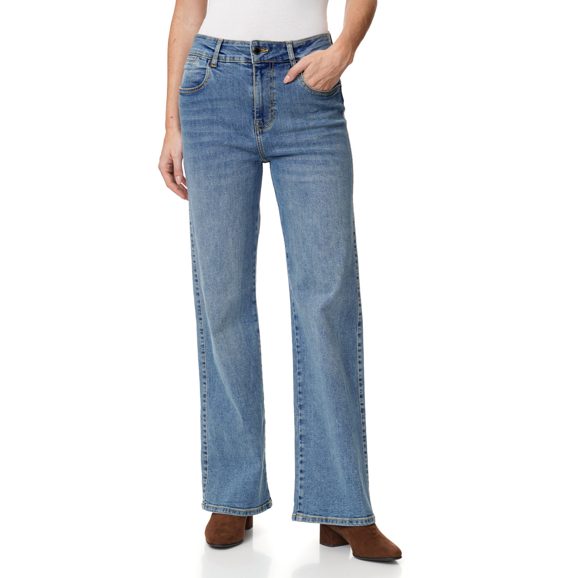 Damen Wide-Leg-Jeans aus Raw-Denim