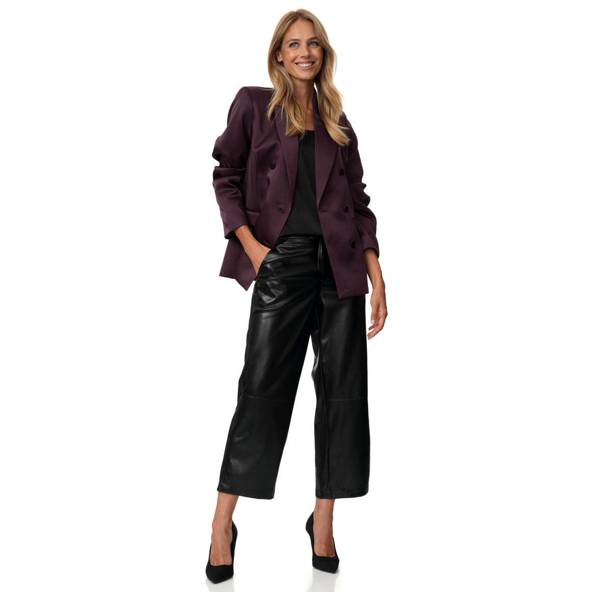 Damen Satin-Blazer mit doppelter Knopfreihe