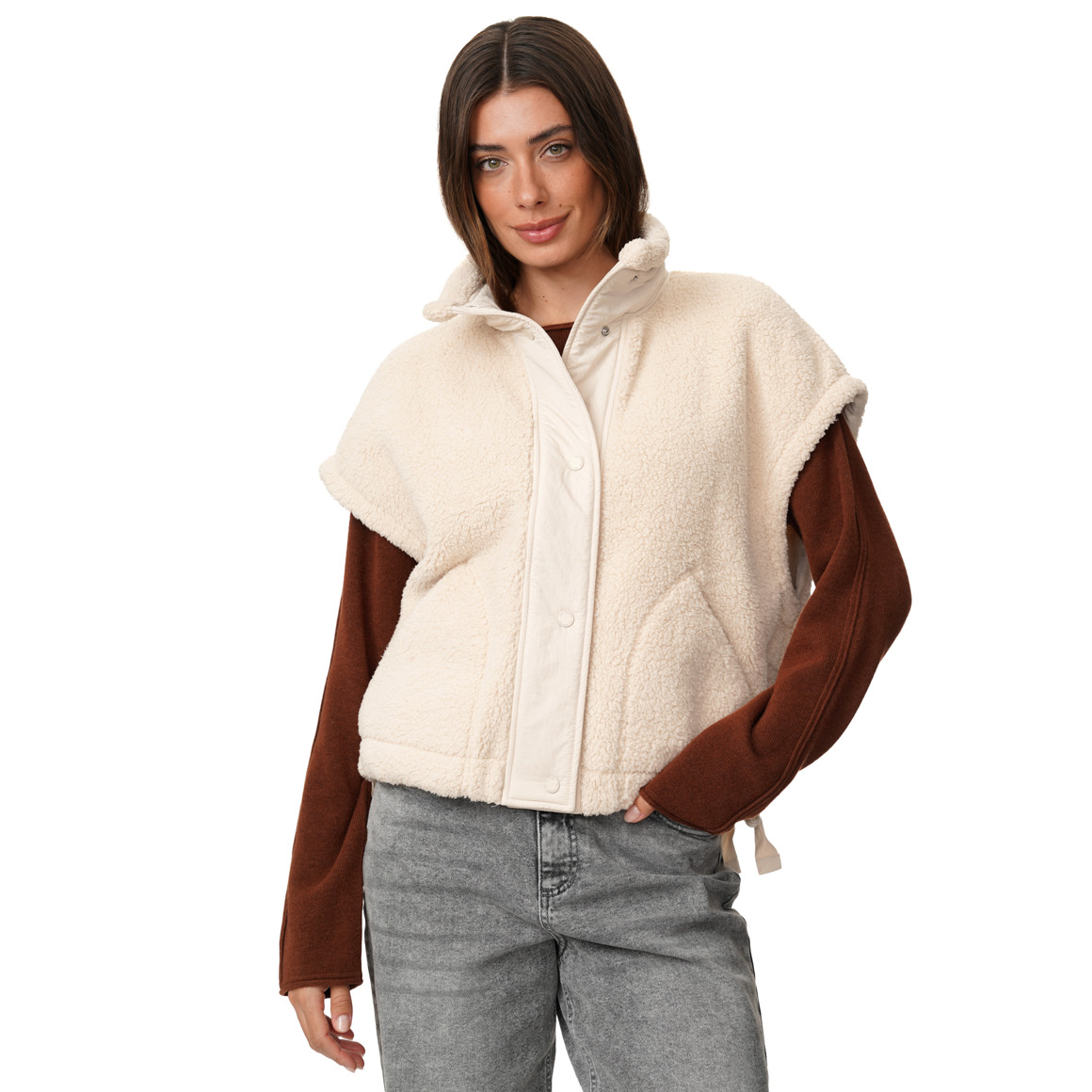 Damen Teddyweste mit Druckknöpfen