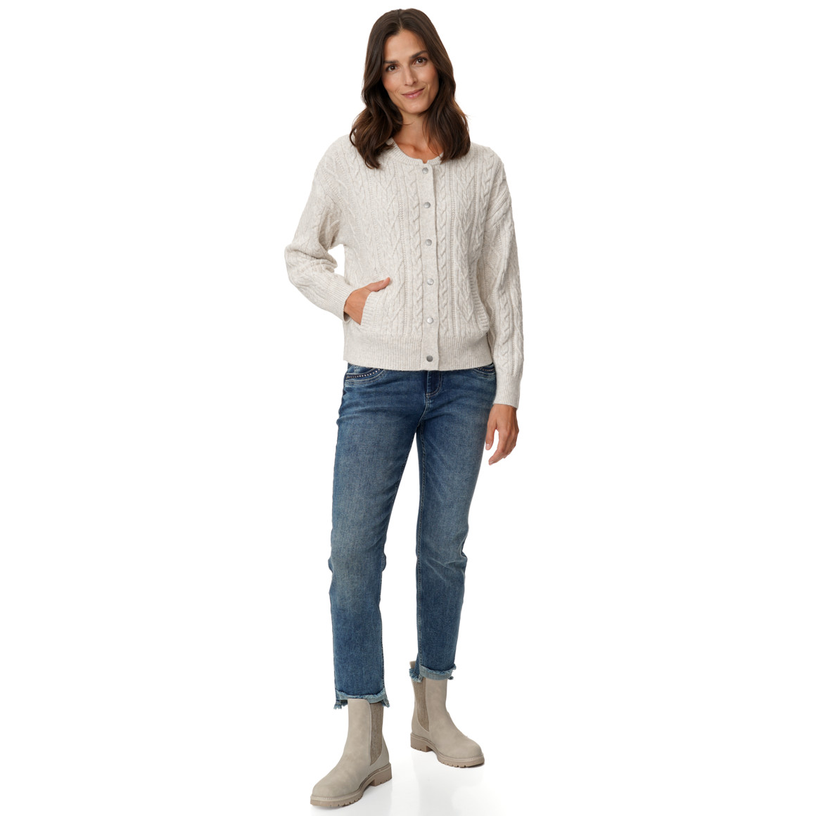 Damesvest met kabelpatroon