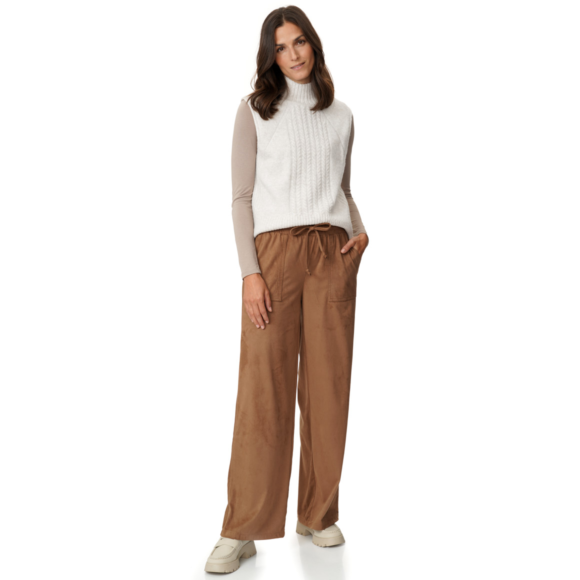 Damen Strickpullunder mit Zopfmuster