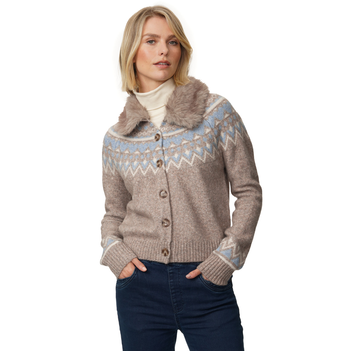 Damesvest met afneembare bontkraag
