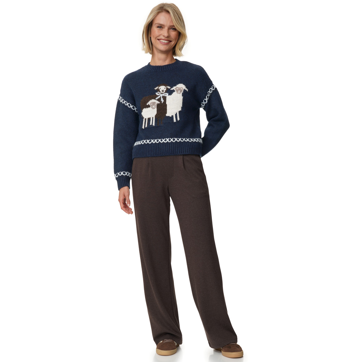 Damen Strickpullover mit Schaf-Motiv