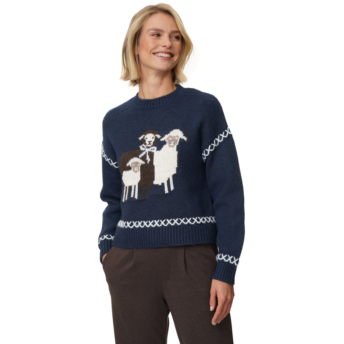 Damen Strickpullover mit Schaf-Motiv