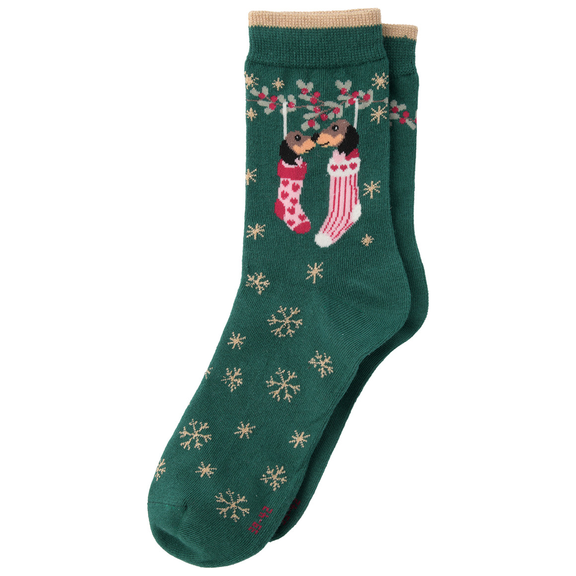 1 Paar Damen Weihnachtssocken mit Dackeln