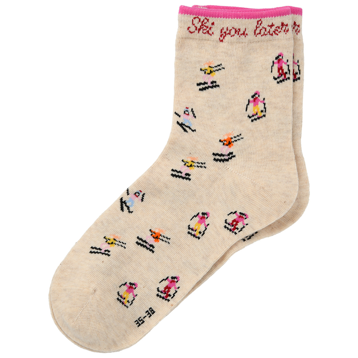 1 Paar Damen Socken mit Ski-Motiv