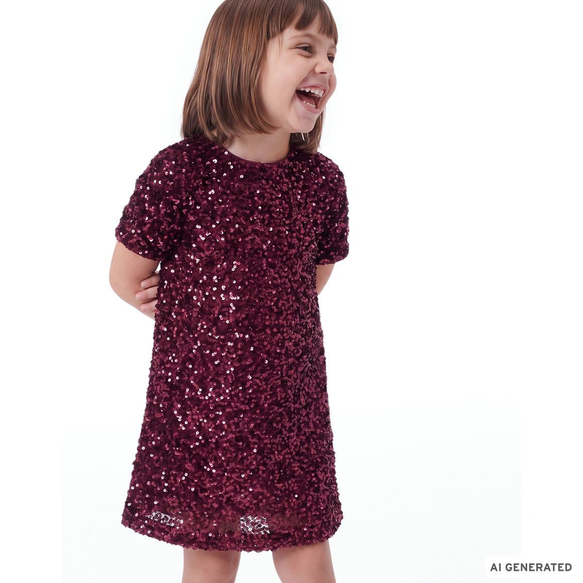 Mädchen Paillettenkleid mit Kurzarm
