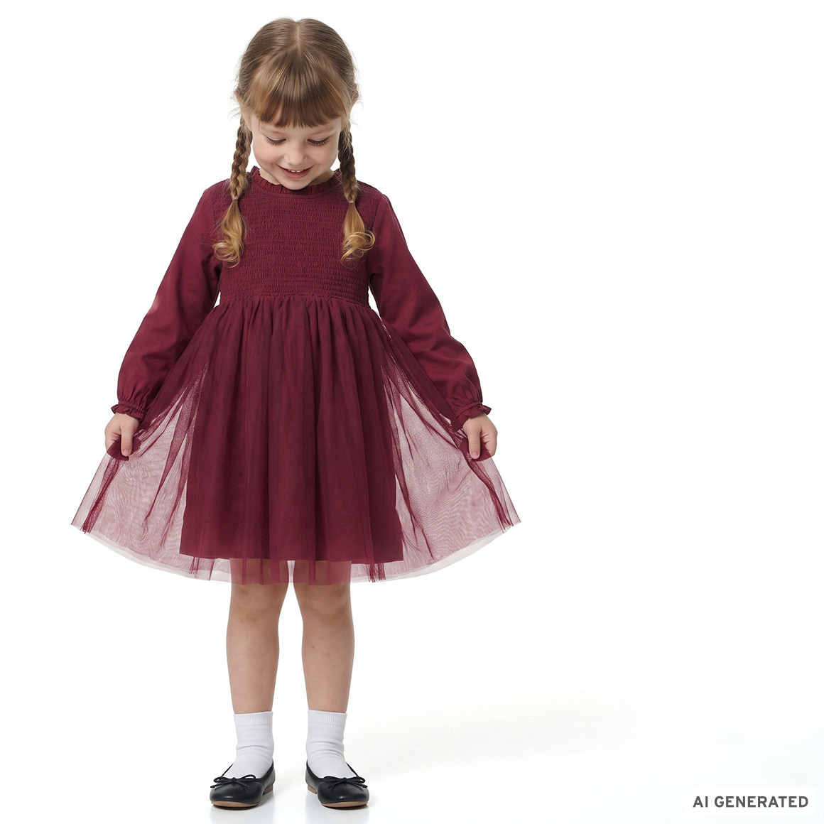 Mädchen Tüllkleid mit gesmoktem Oberteil