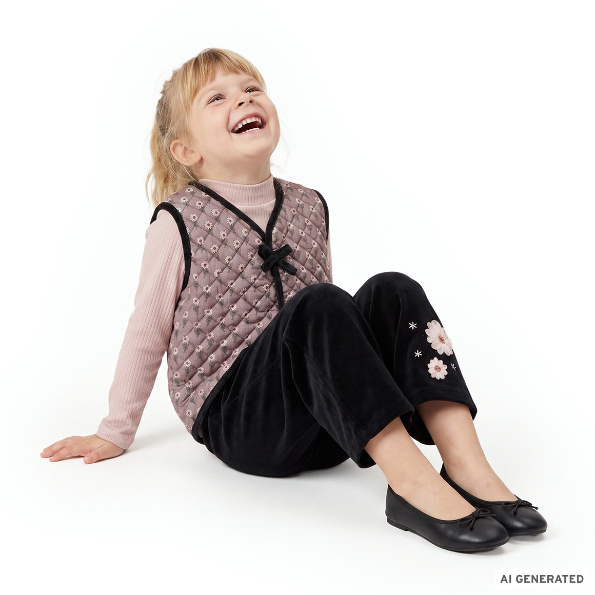 Mädchen Samthose mit Blumen-Applikation