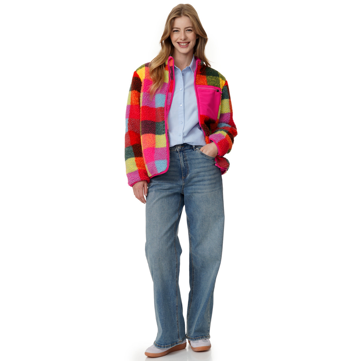 Damen Teddyjacke bunt kariert