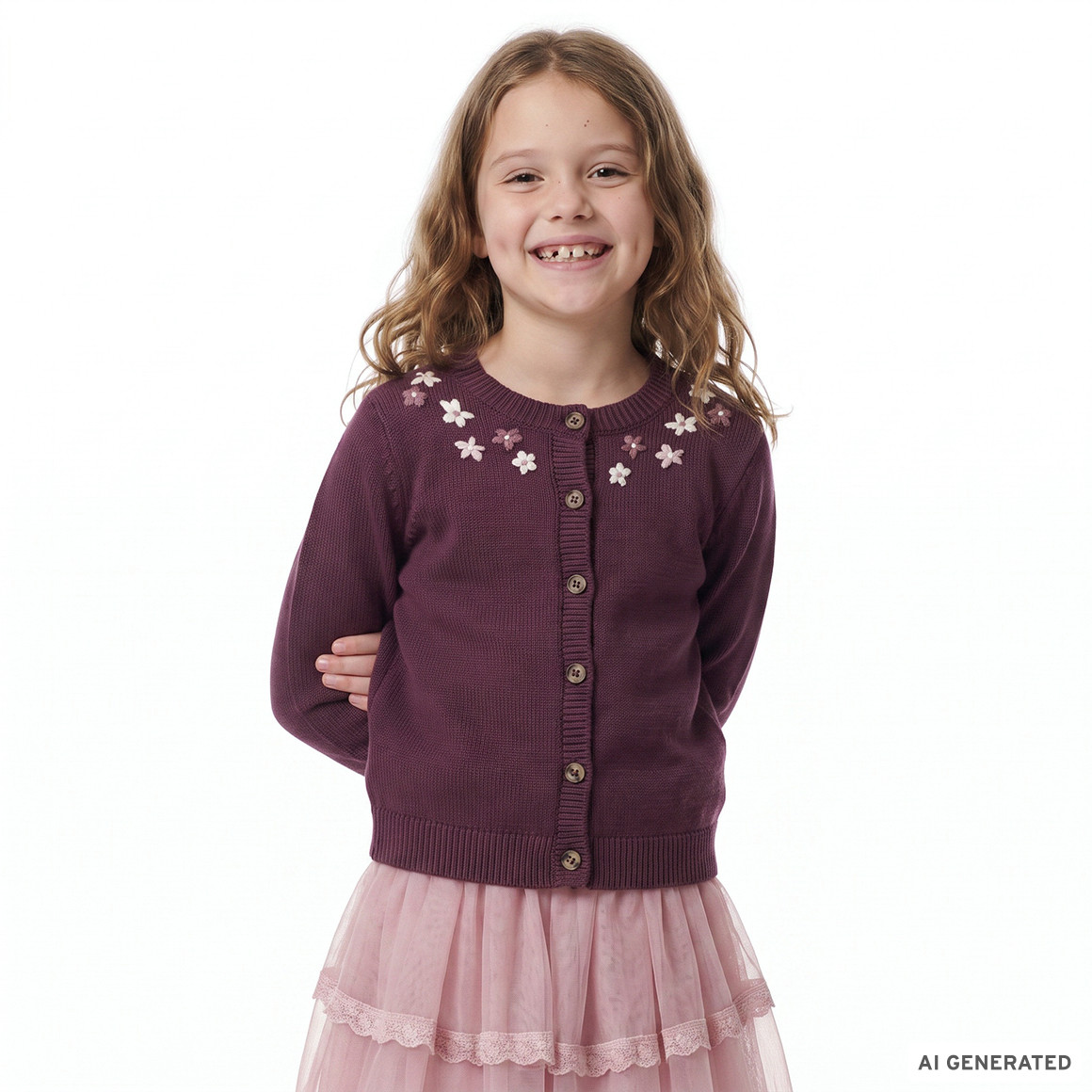 Mädchen Strickjacke mit Blumen-Stickerei
