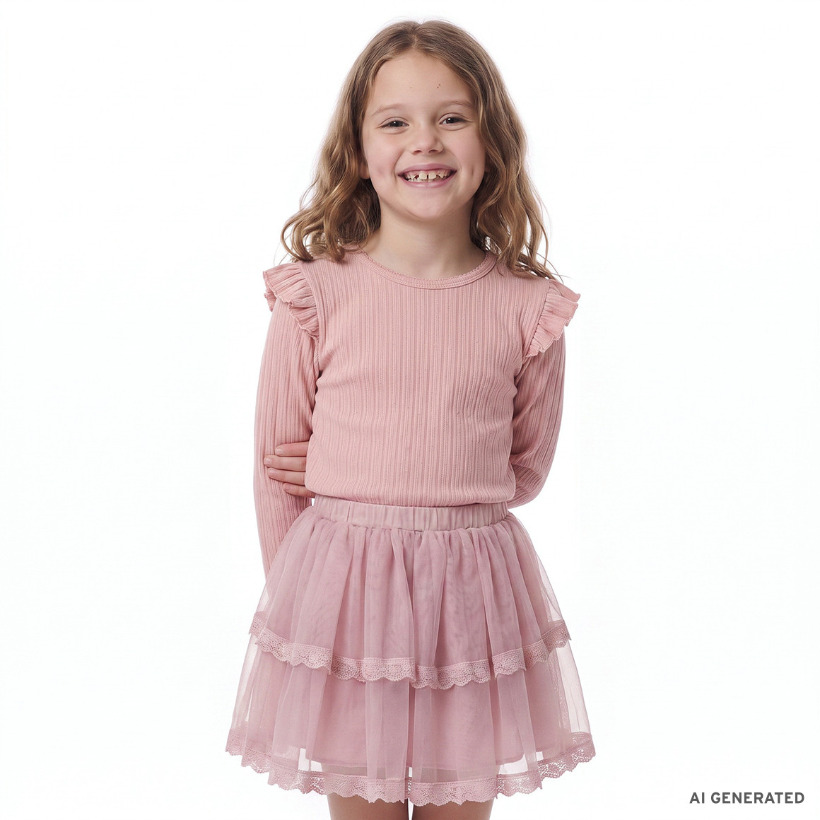 Mädchen Langarmshirt mit Rippstruktur