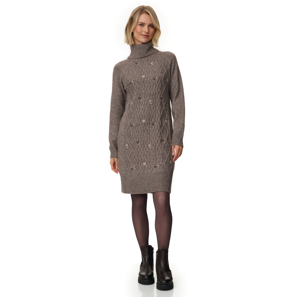 Damen Strickkleid mit Zopfmuster