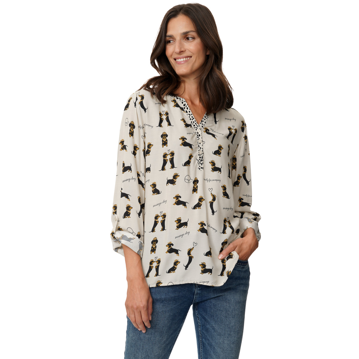 Damesblouse met all-overprint van teckels