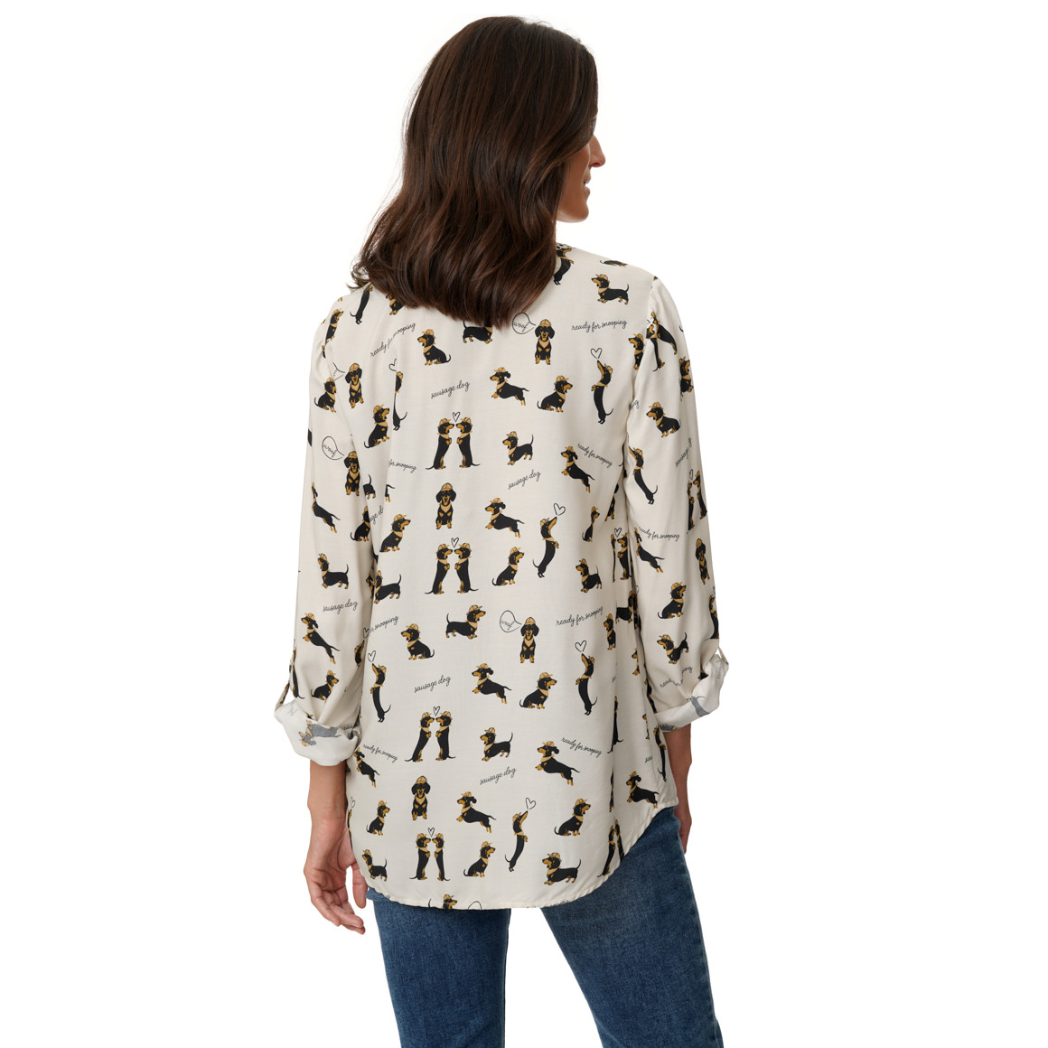 Damesblouse met all-overprint van teckels