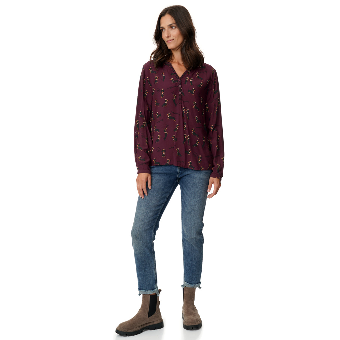 Damesblouse met all-overprint van teckels