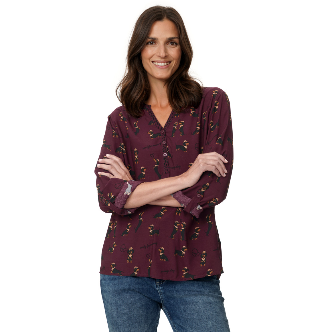 Damesblouse met all-overprint van teckels